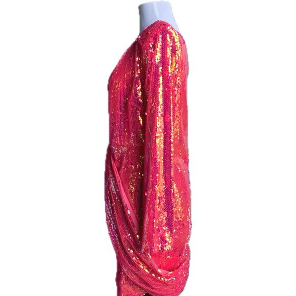 NEW Akira Maximum Sequin One Shoulder Mini Dress Sz L Iridescent Hot Pink Party - Picture 9 of 13